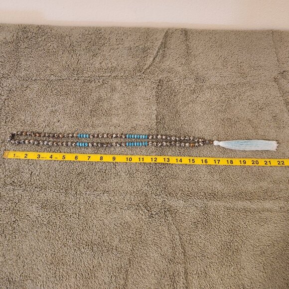 Dalmation Jasper and Turquoise Beaded Tassel Necklace - Picture 16 of 16